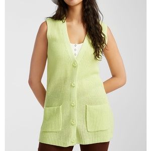 Lime green ribbed button-up V-neck sweater vest NWT